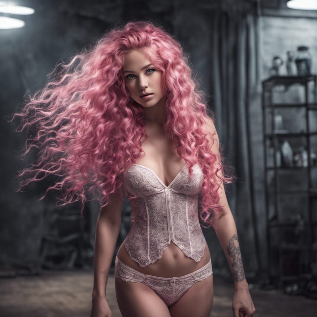 pink hair girl with corset